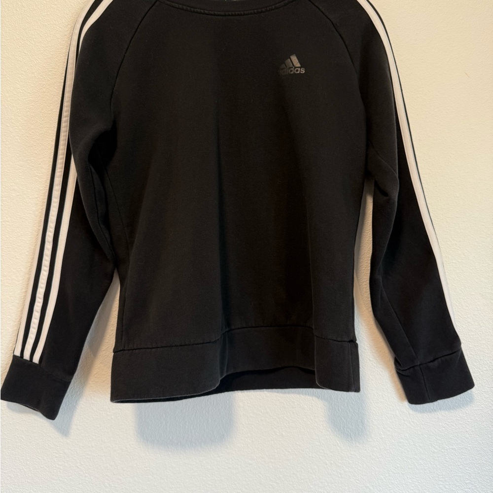 adidas Black Crew Neck Sweater with White Accents